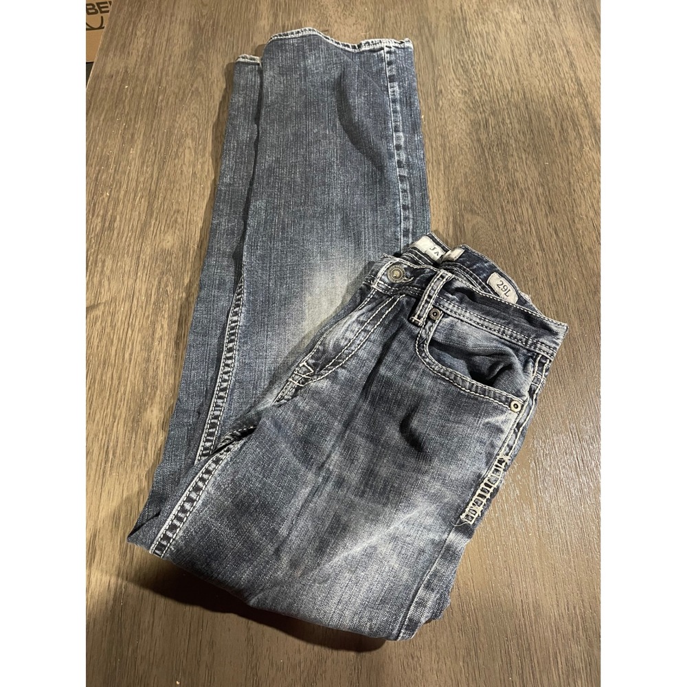 BKE Womens Size 29L Blue Jeans Jake Straight Leg Heavy Stitch Dark Wash